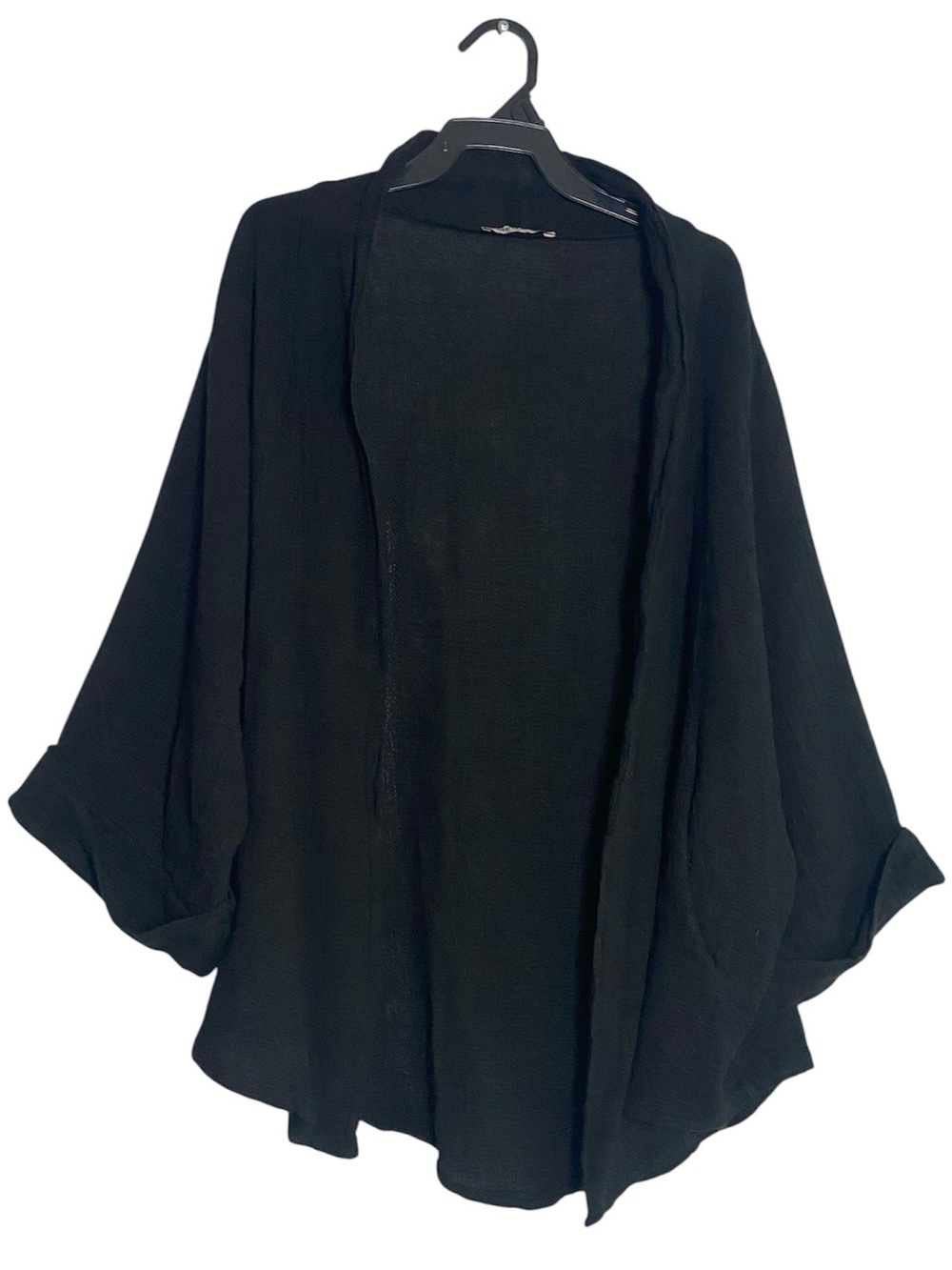 Meo Meli Cardigan One Size Black Linen Blend Open Front Slouchy Lagenlook